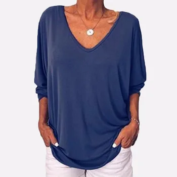 

Bat Cropped Sleeve T-shirt Women's V-neck Back Button Solid Color Casual T-shirt Spring Summer 2020 Loose New Female