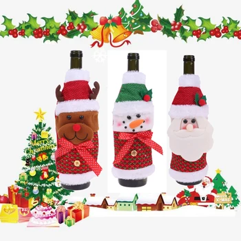 

25*13cm Santa Claus/Elk/Snowman Christmas Wine Bottle Cover Hat Dress Table Party Decor New Arrival Christmas Cutlery Bags