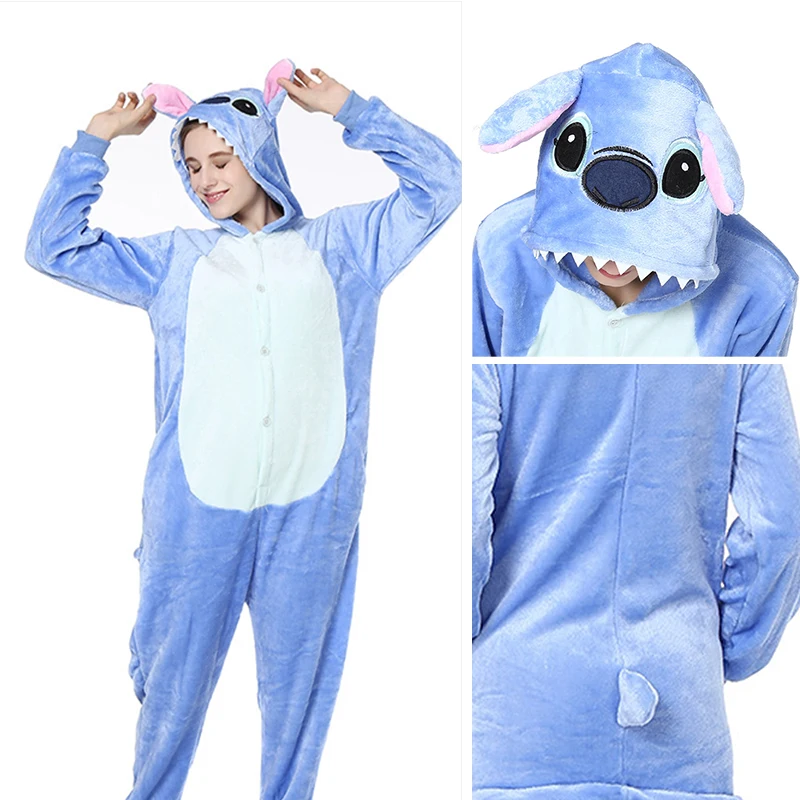 Blue Stitch Комплекты пижам с животными, кигуруми, единорог, комплекты пижам, фланелевые милые женские зимние пижамы с единорогом, пижамы для женщин, одежда для сна, домашняя одежда - Цвет: Blue Stitch