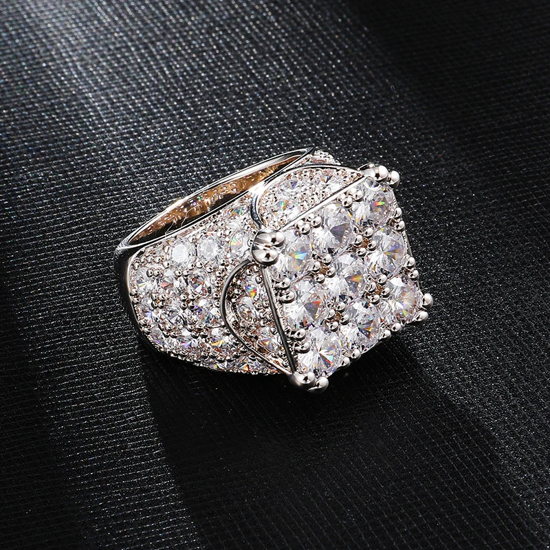 Мода 3 ряда микро украшенное кубическими камнями циркониевые кольца Bling Iced Out CZ кольцо для мужчин хип хоп украшения для пальцев вечерние подарок