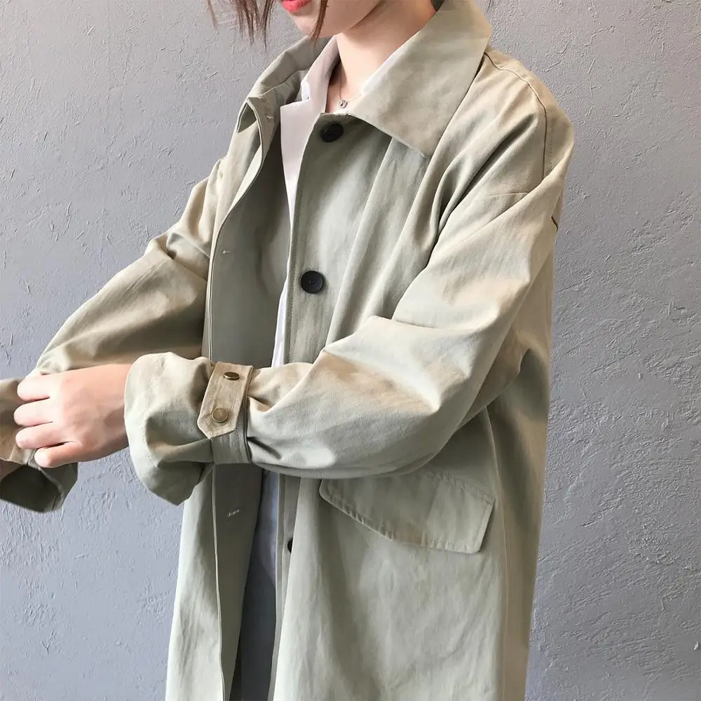 Casual Single Breasted Trench for Women Solid Turn-down Collar European Trench Long Coats Military Designer Wind Breaker J545