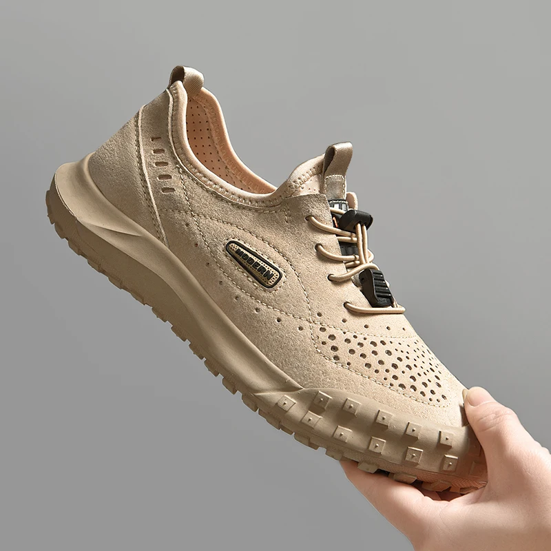 

2021 New Hiking Shoes Men Leather Flat Outdoor Sneakers Breathable Non Slip Trekking Shoes Hard-Wearing Climb Mountain Sneakers