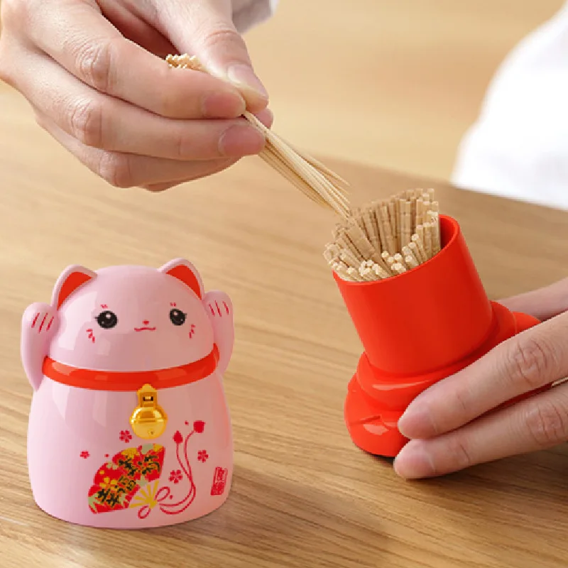 Household Toothpick Case Kitchen Accessories China Lucky Cat Toothpick Dispenser Box Holder Living Room