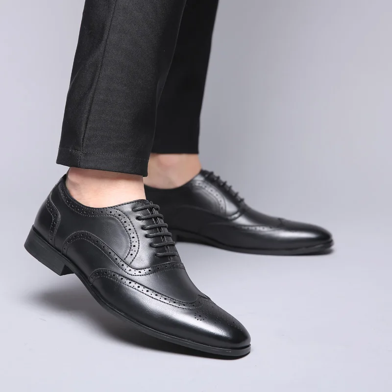 Shoes Men Dress Shoes Slip On Loafers Genuine Leather Brogue Wedding Party Casual Fomal Business Modern 