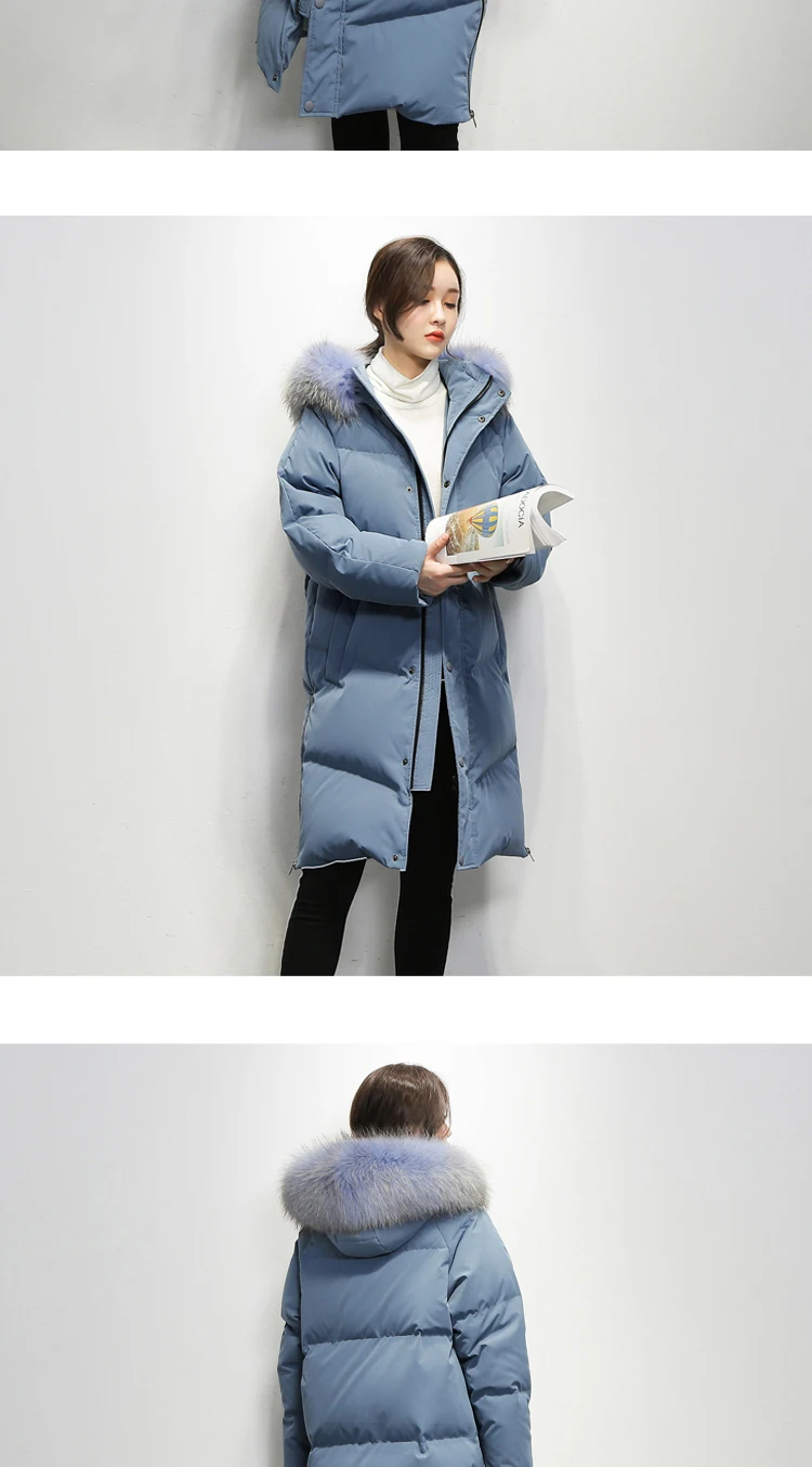 AYUSNUE женский зимний пуховик женский с капюшоном длинный пуховик 90% белый пуховик женский натуральный мех енота воротник Корейский