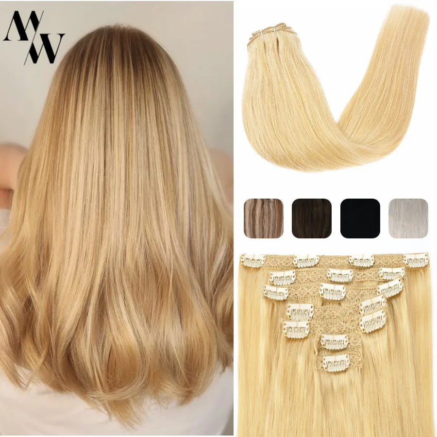 Mw Lace Clip In Hair Extensions Human Hair Double Weft Machine Remy ...