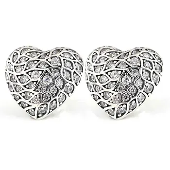 

Authentic 925 Sterling Silver Earring Sparkling Pattern Heart Stud Earrings With Crystal For Women Wedding Gift Fine Jewelry