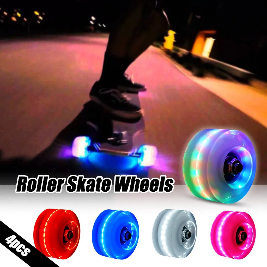 4PCS Flashing Light Up Quad Roller Skate Wheels Luminous Wheels with Bearings UK 