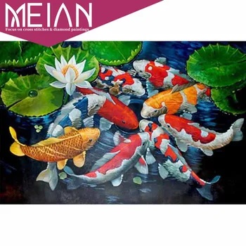 

2020 Meian Fish DIY 3D Diamond Embroidery Gold fish Diamond Painting Jumps Mosaic Diamond Full Compilation For Needlework