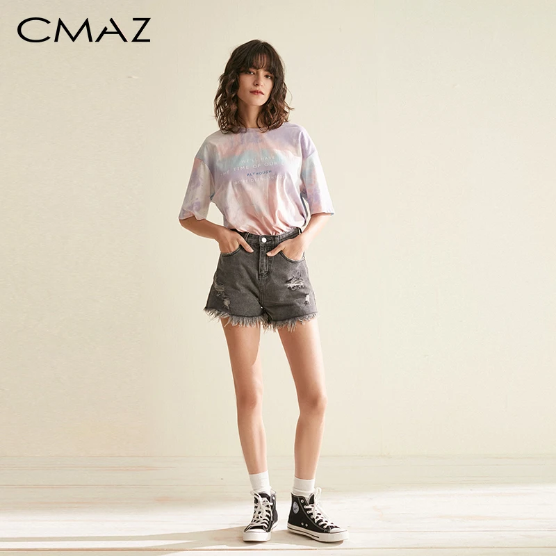 

CMAZ 2019 Summer Women Fashion Casual Simple Letter Print Streetwear Multi-Color Short Sleeves Creative T-shirt MX19B3314