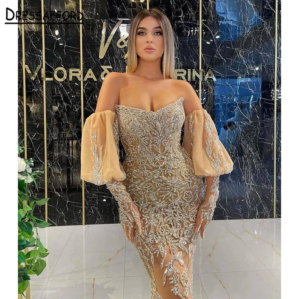 Gold Lace Beaded  Wedding Dress 2022 Dubai Sleeveess Sexy Luxury Bridal Gown Custom Made black prom dress