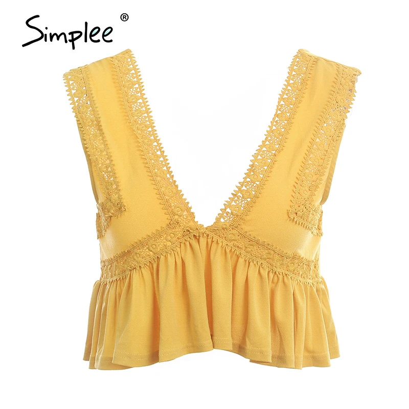 Женская желтая короткая рубашка Simplee с рюшами привлекательная шифоновая