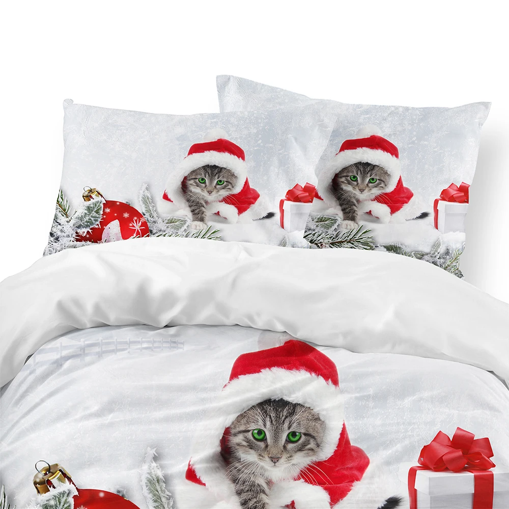 3pcs Christmas Bedding Seets luxury Duvet Cover Comforter Bed Set Cat Santa Claus Elk Bedclothes Christmas Gift Decor