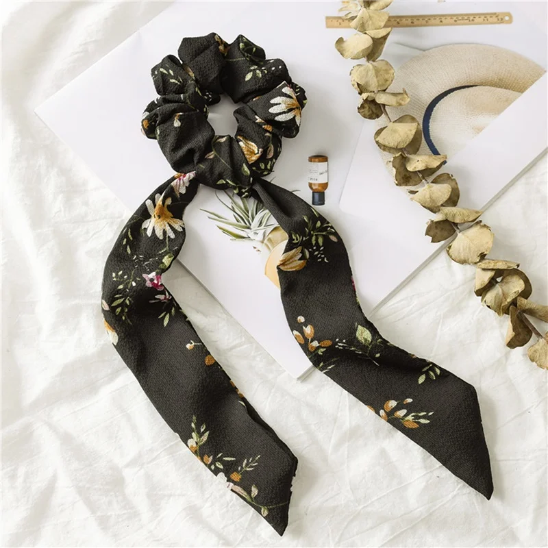 Autumn / winter 2020 fashion temperament elastic printed ribbon girl ponytail ribbon headdress accessories head scarf bandana