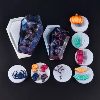 

Halloween Coffin Pumpkin Skull Owl Bat Shape Silicone Mold Resin Mold Epoxy UV Resin Craft DIY Jewelry Making Tools