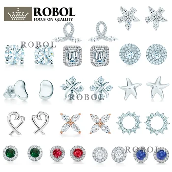 

Original 925 Sterling Silver TIF Classic Imitation Diamond Earrings with Original Engraved Ladies Jewelry Gift Free Shipping