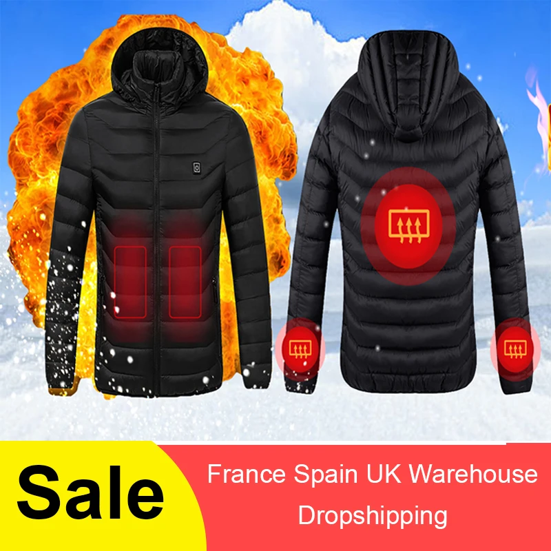 

High Quality Heated Jackets Vest Down Cotton Mens Women Outdoor Coat USB Electric Heating Hooded Jackets Warm Winter ThermalCoat