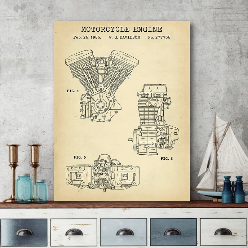 Motorcycle-Engine-Blueprint-Art-Canvas-Painting-Vintage-Poster-Industry-Prints-Wall-Pictures-Boys-Room-Decoration-Gift