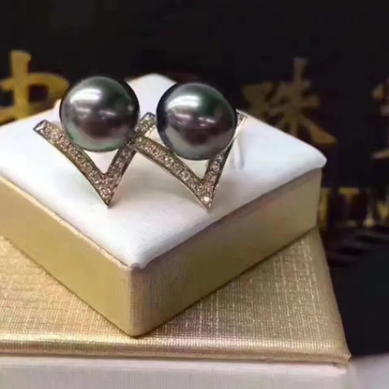 set pair of south sea 10-11mm pearl black pearl earring 14k