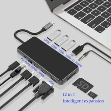 Usb-хаб Тип C док-станция USB C двойной HDMI VGA RJ45 PD USB 3,0 для ноутбуков с интерфейсом Thunderbolt 3 Usb-хаб Тип C док-станция USB C двойной HDMI VGA RJ45 PD USB 3,0 для ноутбуков с интерфейсом Thunderbolt 3