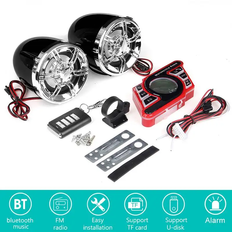 

Waterproof Motorcycle Studio bluetooth Audio Sound System Stereo Speaker voice Dial FM Radio MP3 Remote Control Alarm Amplifier