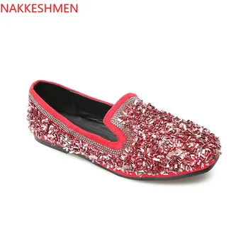 

NAKKESHMEN-2020 Spring New Style Size Code WOMEN'S Shoes Man-made Diamond Sequin Slimming Casual Flat Keel Thin Shoes Loafers