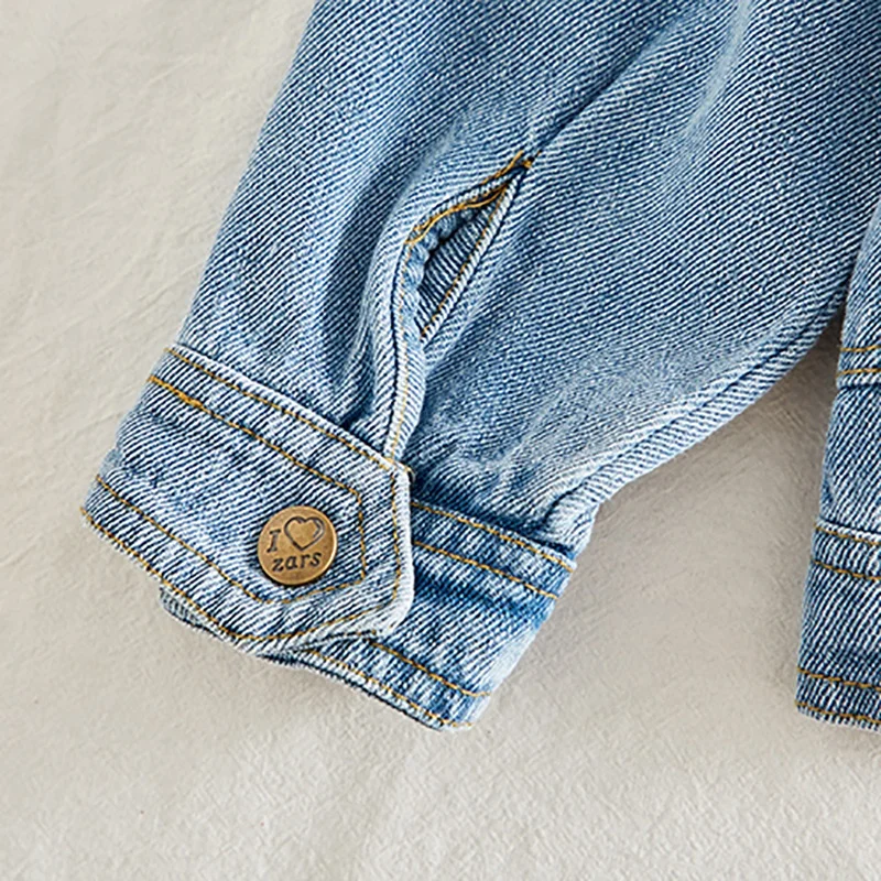Baby Autumn Jackets for Kids Girls Cute Solid Color Bow Comfort Slim Cotton Warm Children Coat Denim Jeans Tops Clothes z