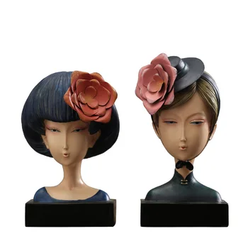 

Americana Creative Camellia Girl Figurines Figure Head Portraits Statue Resin Art&Craft Home Decoration R2855