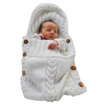 

70cm Baby Swaddle Blanket Knit Crochet Swaddle Sleeping Bag Swaddle Wrap For Baby 2020 New Arrival - Pink White