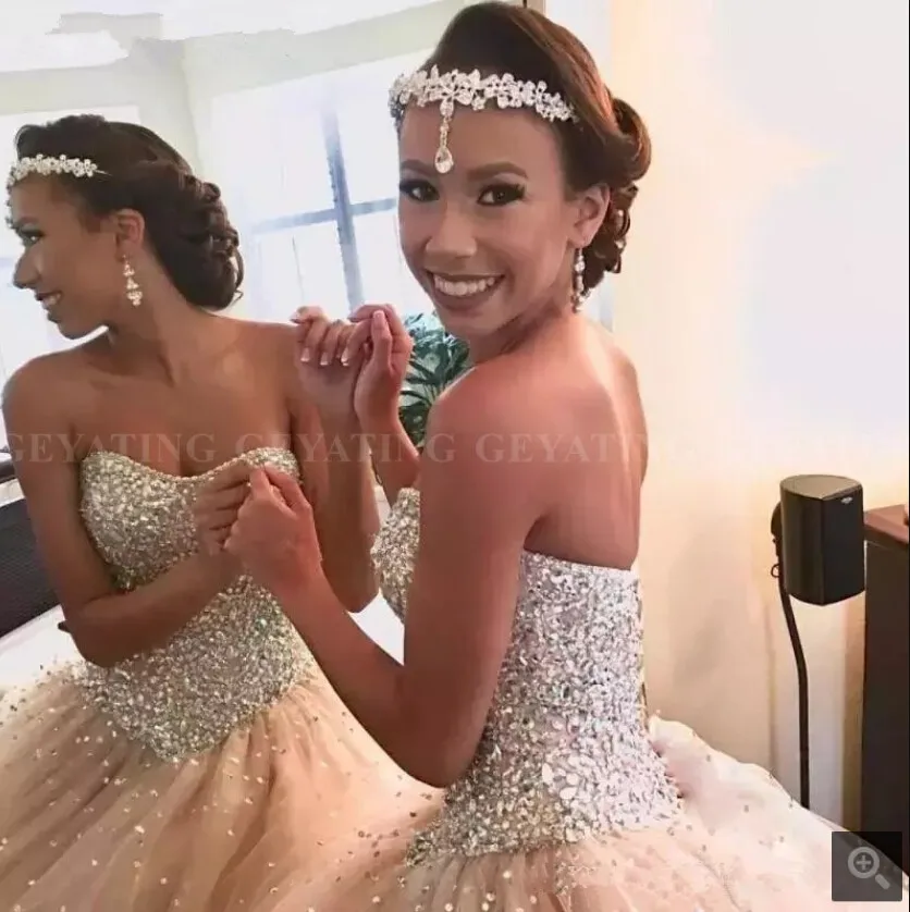 Robe de soiree бальное платье цвета шампанского Выпускные Платья Без Бретелек Милое декольте принцесса бисером Пышное Платье На Выпускной платья Лучшие продажи
