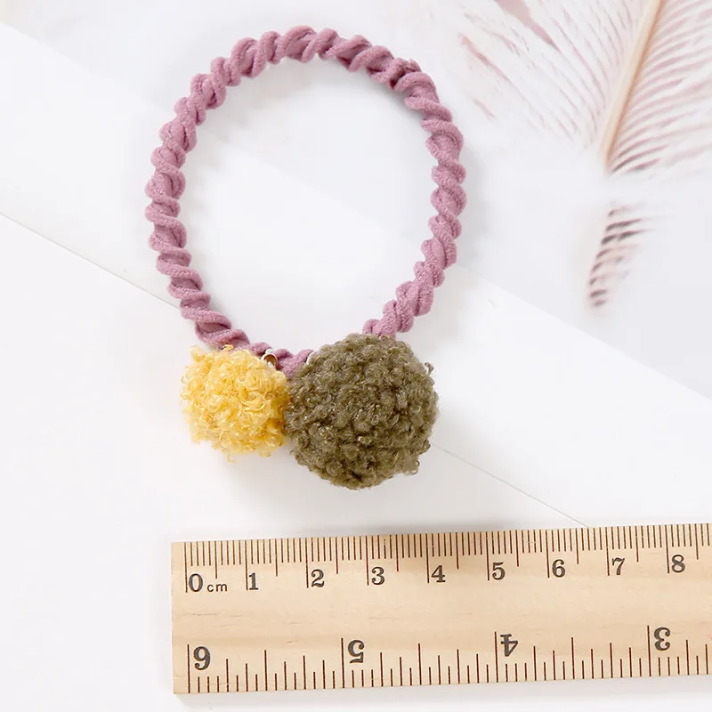 Cute Little Woman Pompom Hair Ties Double Pom Pom Elastic Hair Band Rubber Bands Hair Accessories Scrunchies Ponytail Holder