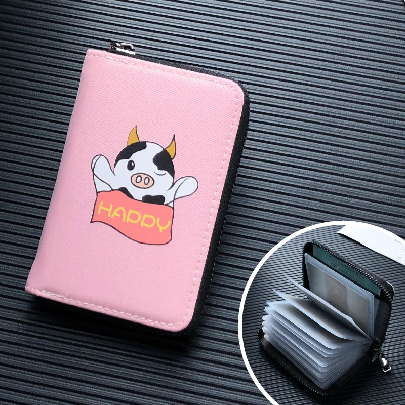 

NI WEI ER New Cute Cow Women's Men's Card Bag Wallet Function 24 Bits Cards Case Banks Business Card Cover Driver's License Bags