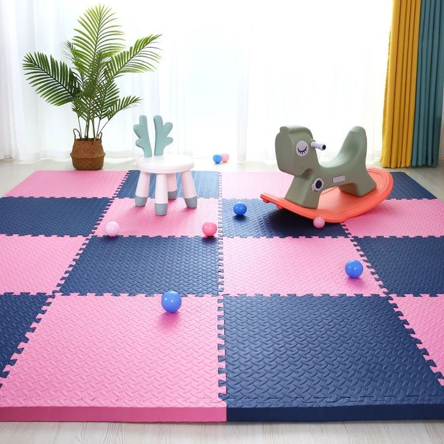 Baby Foam Crawling Mat Children EVA Educational Toys Kids Soft Floor Game Mat Chain Fitness Brick Gym Game Carpet 2.5cm Thicknes Navy pink