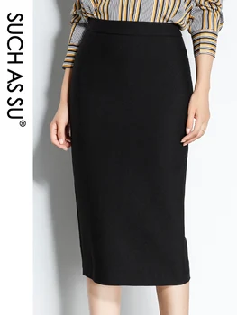 

SUCH AS SU High Quality Womens Office Work Pencil Skirt High Waist Career Package Hip Skirts BlackSexy slim Hip S-3XL Plus Size