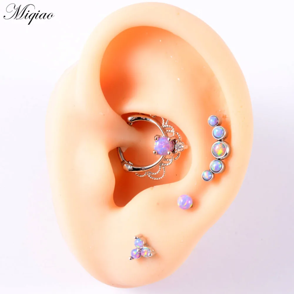 Miqiao 4pcs Explosive New Product Sweet Stainless Steel Nose Ring Ear Bone Stud Earrings Multifunctional Set Piercing Jewelry