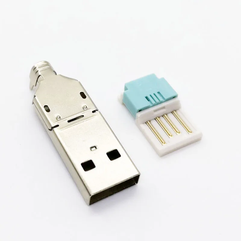 25set 2 in 1 USB A Male Plug with metal housing shell Solderless press wire type long type