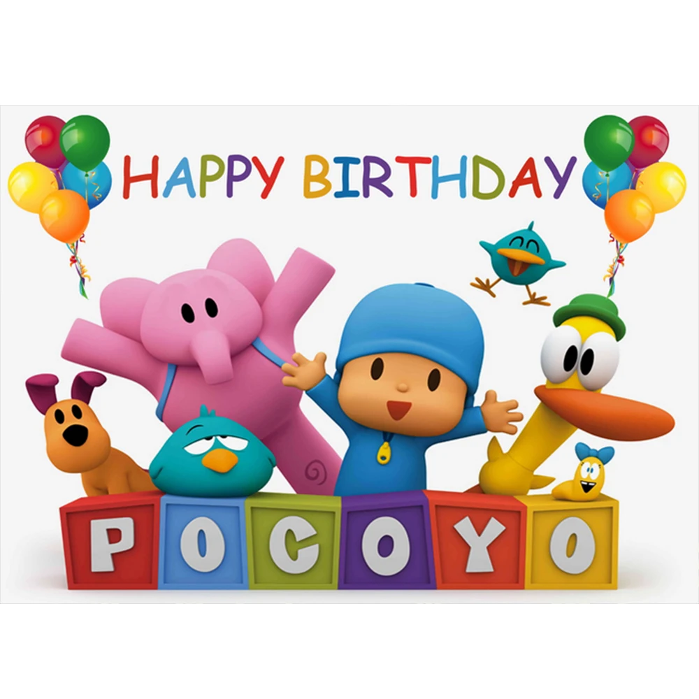 

Photography Backdrop Cartoon Characters Pocoyo Birthday Party Baby Child Colorful Balloon Photo Backgrounds for Studio