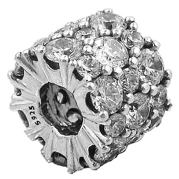

New 925 Sterling Silver Bead Charm Clear Sparkle Arm Candy With Crystal Christmas Beads Fit Bracelet Bangle DIY Jewelry