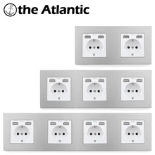 Atlectric EU/DE/Русский Стандарт гнездо заземления 146 мм* 86 мм разъем питания панель из нержавеющей стали электрическая розетка переходник usb,разетка с usb для дома,розетки