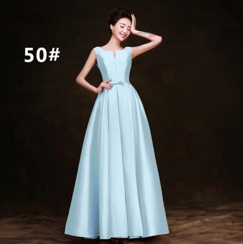 Light blue Vestido de festa Новое атласное сексуальное ТРАПЕЦИЕВИДНОЕ ПЛАТЬЕ С v-образным вырезом бордовое Золотое фиолетовое платье для невесты свадебное платье largo - Цвет: Light blue