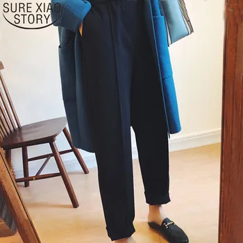 

Autumn and Winter Women Thick Pants 2019 High Waist Ankle-length Pant plus size Casual Straight Harem Pants Solid Cuffs 6991 50