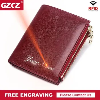

GZCZ Free Engraving 2019 Genuine Leather Women Wallet Portomonee Rfid Luxury Brand Money Bag Magic Zipper Fashion Coin Purse