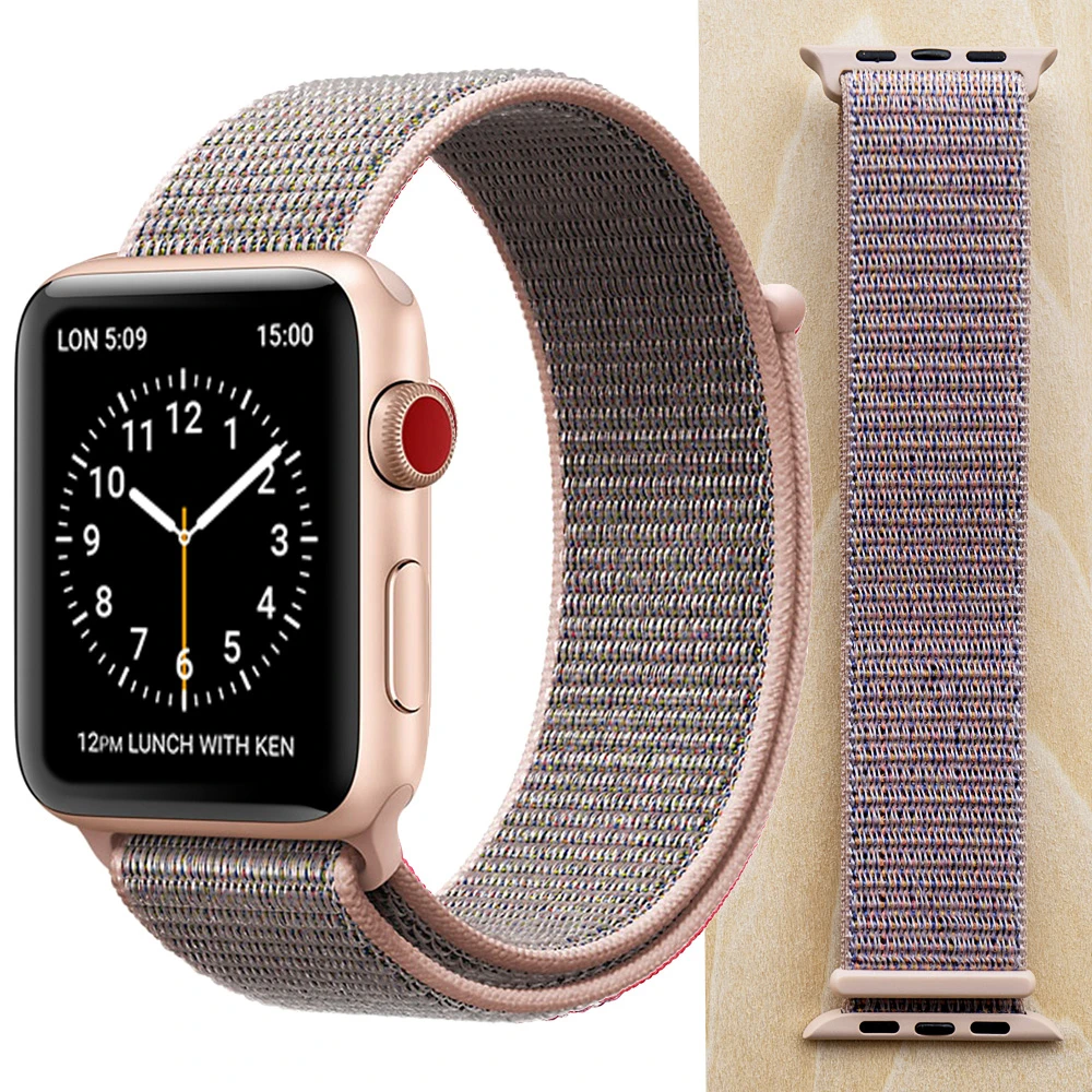PinkSand Высококачественный нейлоновый спортивный ремешок для Apple Watch Series 5 4 3 2 1, мягкий дышащий тканый ремешок 44 мм iwatch 38 мм 40 мм - Цвет ремешка: PinkSand
