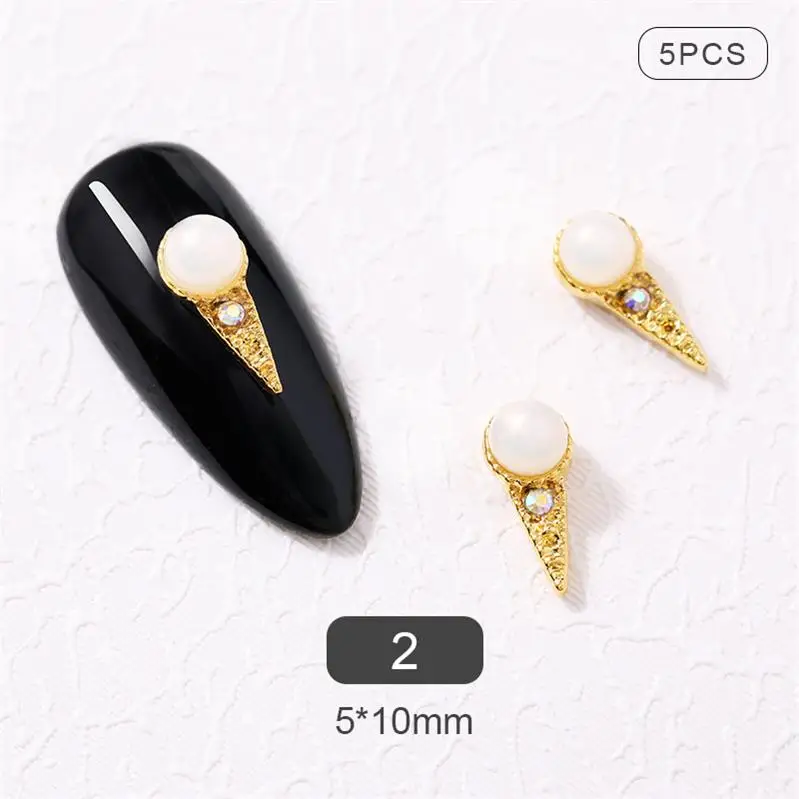 5 Pcs/ set 3D Gold Color Metal Nail Rivet Studs Mixed Shape Nail Art Rhinestones UV Gel Nails Decoration for Nail Designs - Color: Pattern-2