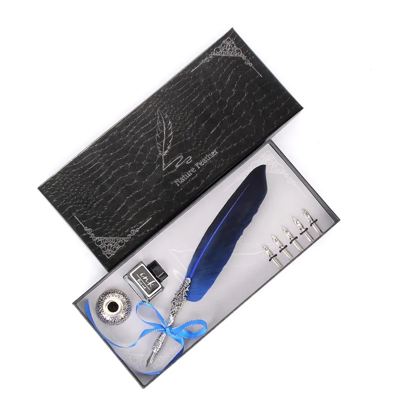 blue Европейская Подарочная коробка для ручек с водяным пером, короткая ручка для волос+ держатель для ручки+ чернила+ наконечник для ручки, набор канцелярских принадлежностей, гладкая головка для ручки - Цвет: blue