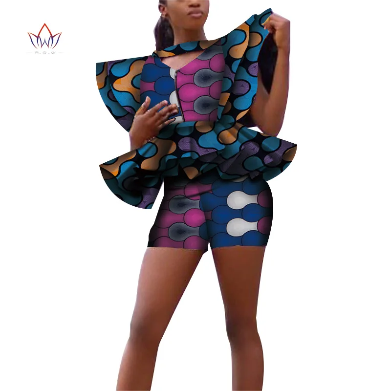 Африканский принт летние комплекты для женщин Базен размера плюс Африканский комплект топы+ шорты Женская традиционная африканская одежда WY4262 - Цвет: 7