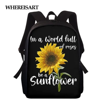 

WHEREISART Kindergarten Baby Sunflower Book Bags Unique You Are My Sunshine Yellow Flower Print Schoolbag Toddler School Bag