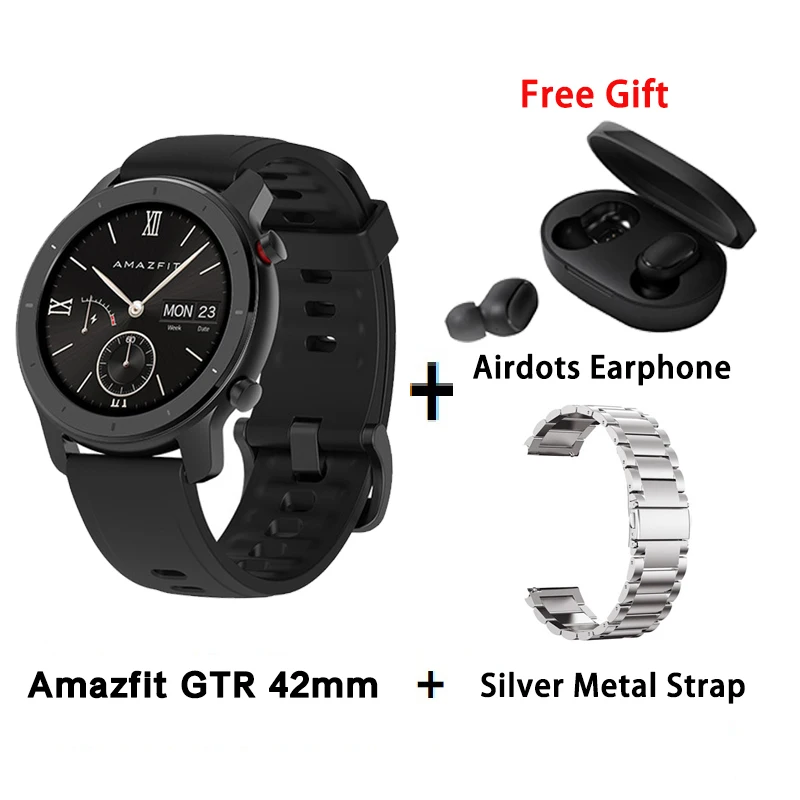 Глобальная версия Amazfit GTR 42 мм Смарт-часы AMOLED дисплей 5ATM женские и мужские умные часы gps и ГЛОНАСС BT5.0 для Xiaomi Phone IOS - Цвет: B add silver metal