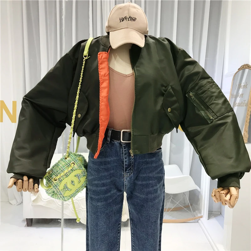 

Bomber Jacket Women Stand Zipper High Waist Crop Jacket Women's Demi-season Jacket and Coats Stylish Style Streetwear