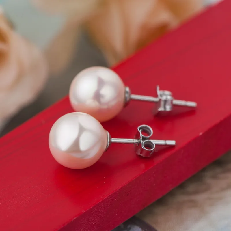 Cellacity Classic Round Shell Pearl Earrings for Women White Pink Silver 925 Jewelry Graceful Delicate Stud Earrings Party Gift